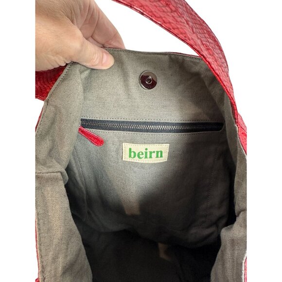 Beirn Snakeskin Ethically Sourced JENNA Hobo Tote Bag Red Lightweight Packable - Picture 7 of 11